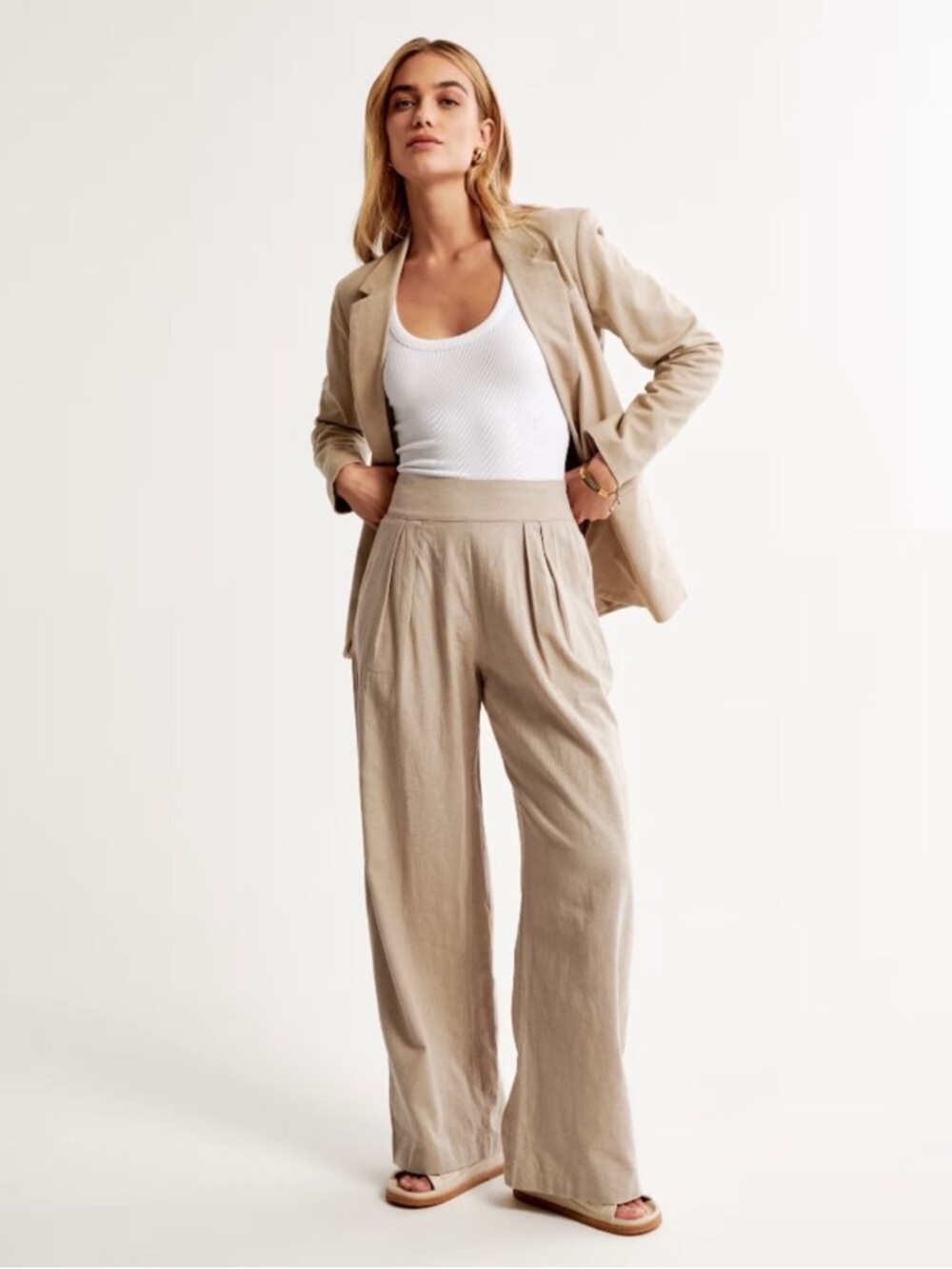 ABERCROMBIE & FITCH Beige Linen Blend Ultra Wide Leg Trousers Pants - Size XS